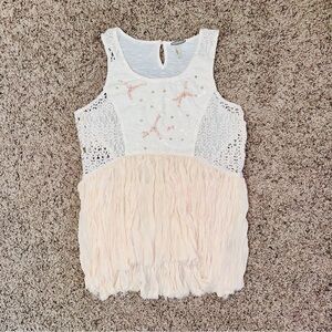 BKE Gimmicks Boho Tank Top Sheer Bohemian Shirt Crochet